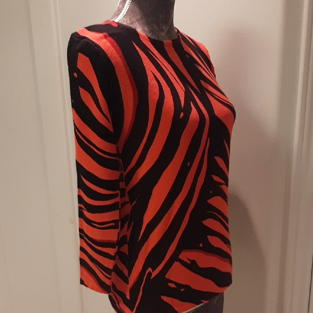 CASA🏠DONNA Vibrant Orange & Black KNIT Long Sleeve Top SIZE XS/S - Picture 3 of 8